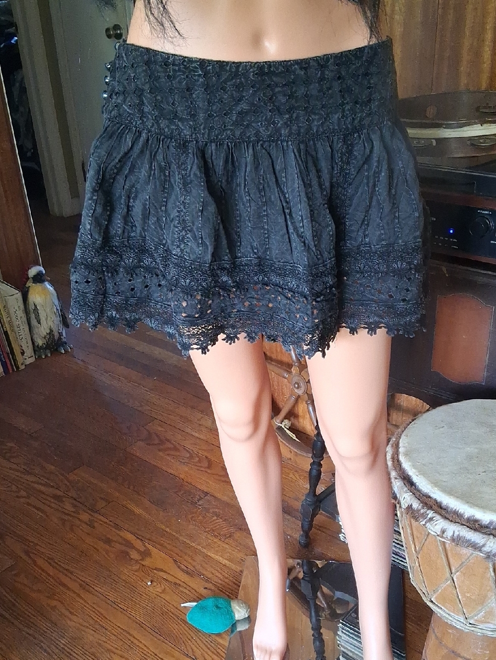 Black Crochet Lace Hem Mini Skirt FREE PEOPLE Size M
